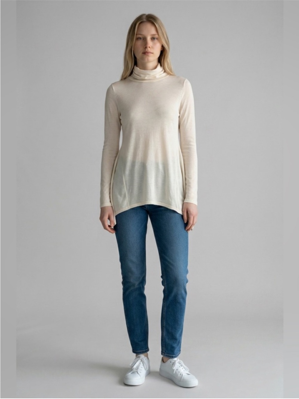 River Island Split Back Turtleneck Tunic // Beige // 6